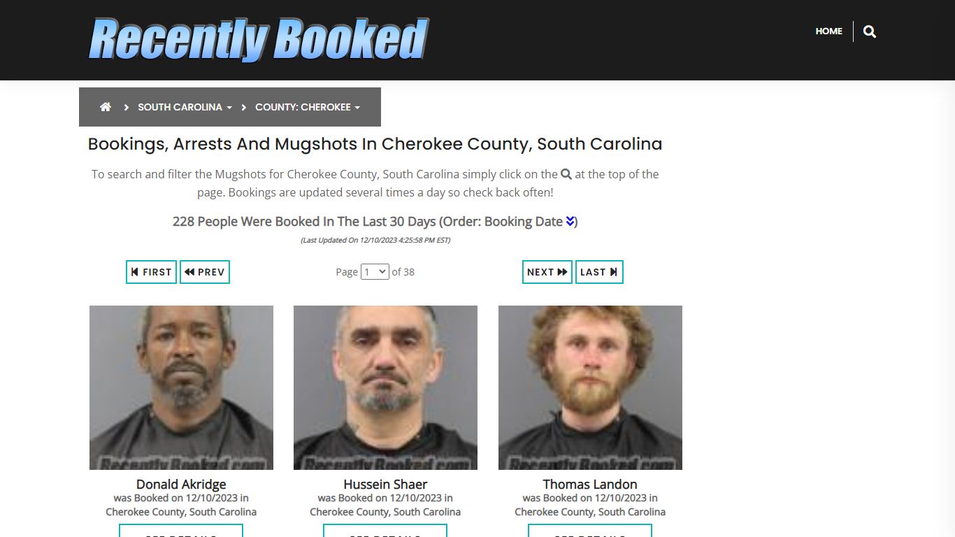Bookings, Arrests and Mugshots in Cherokee County, South Carolina